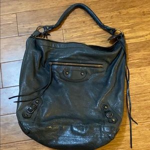 Balenciaga Gold Hardware Black Leather Hobo Bag